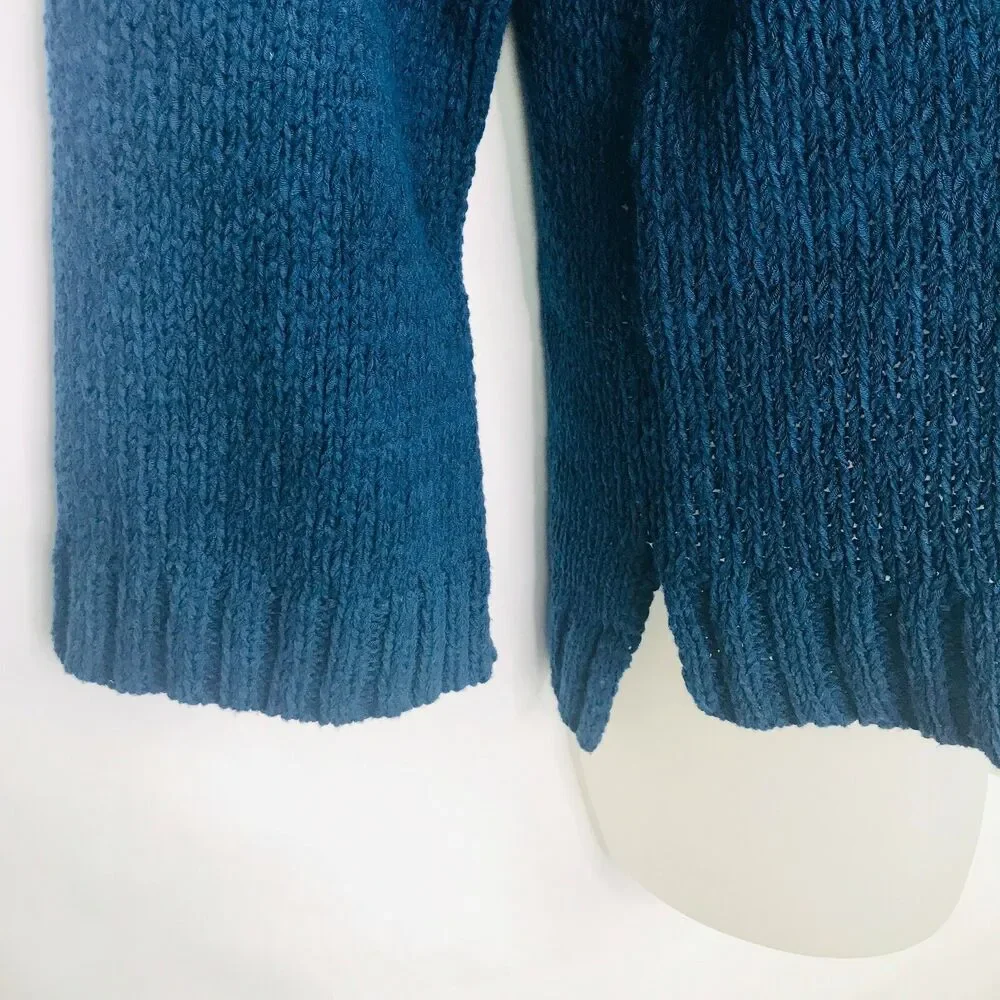 UGG Sweater Women Size Large Teal Nova Crewneck Hem Slits